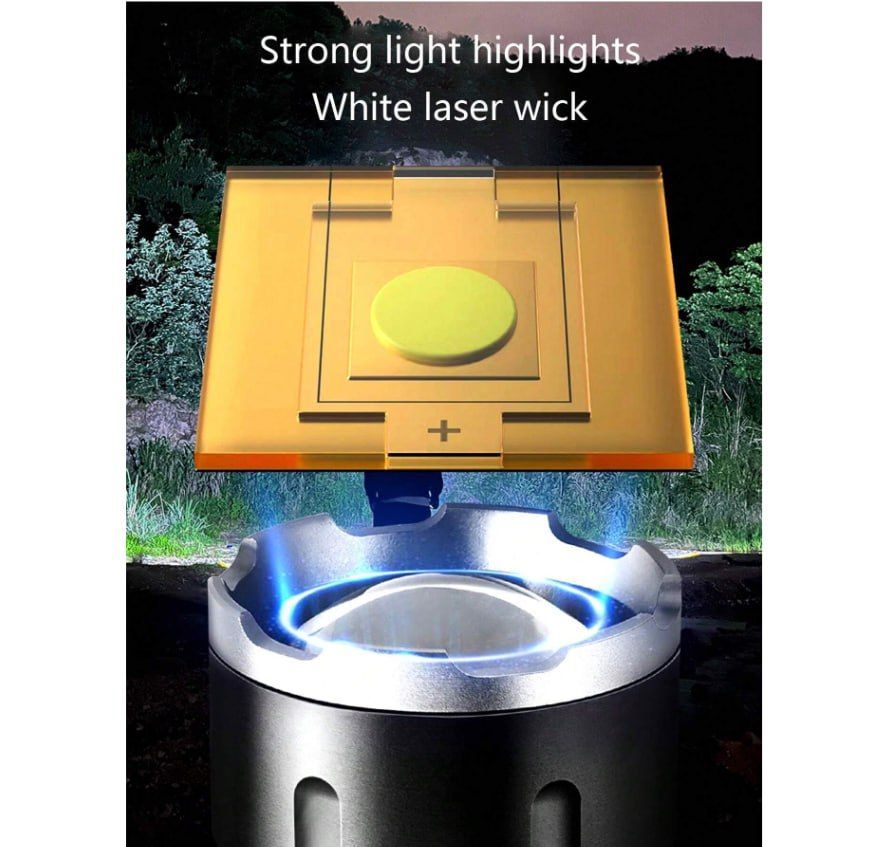 Super Bright Zoomable Long Range Rechargeable Led White Laser Multifunctional Flashlight For Outdoor & Home Use, With Power Indicator Light And Phone Charging Function
