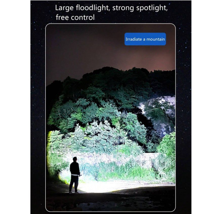 Super Bright Zoomable Long Range Rechargeable Led White Laser Multifunctional Flashlight For Outdoor & Home Use, With Power Indicator Light And Phone Charging Function