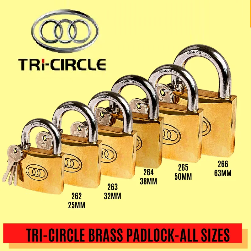 TRI-CIRCLE Brass Padlock - All Sizes (25MM , 32MM, 38MM, 50MM,63MM)