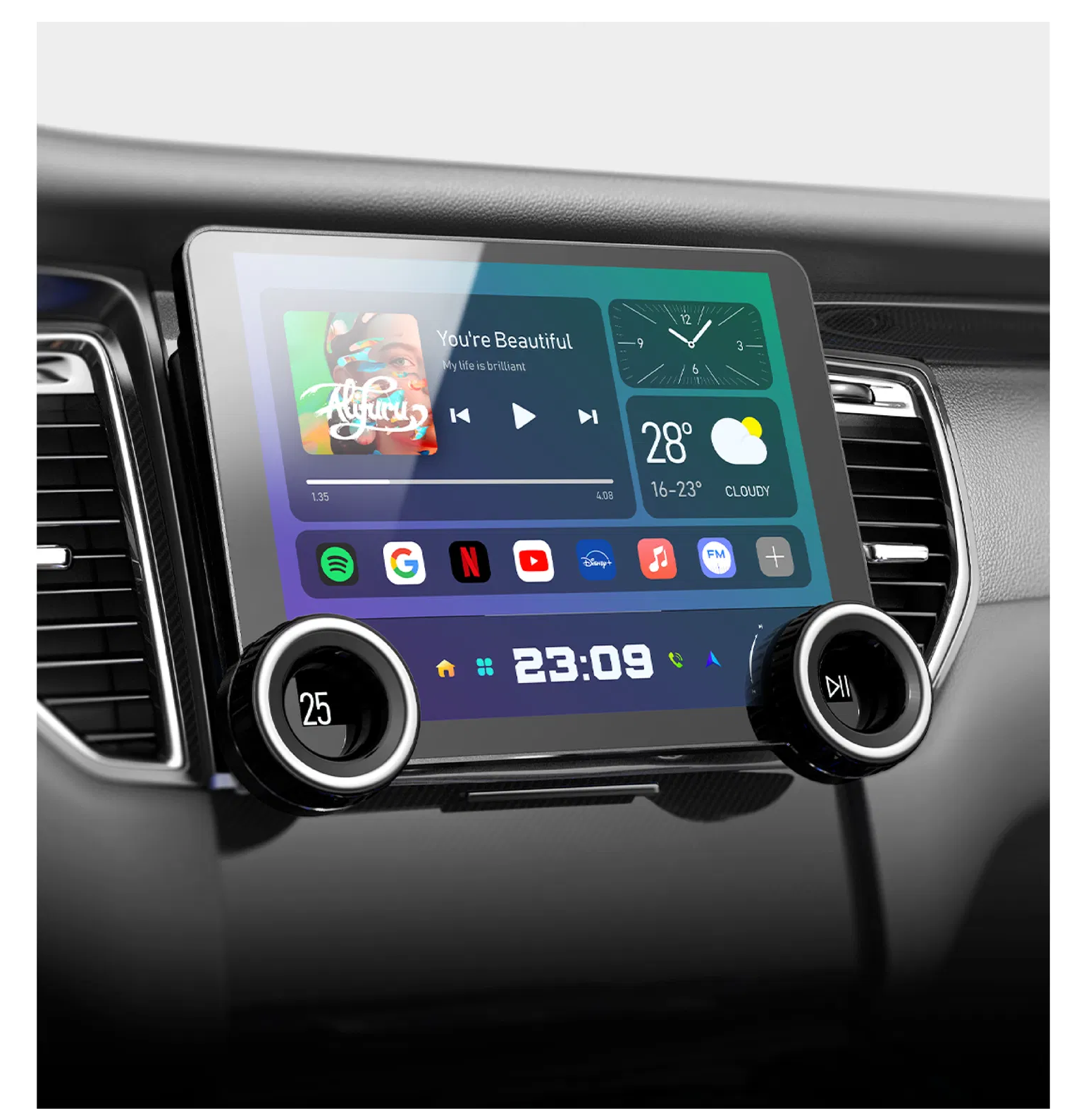 Original 10.1 inches Dual Knob Car Android Stereo Music System AHD Carplay (4GB + 64 GB)