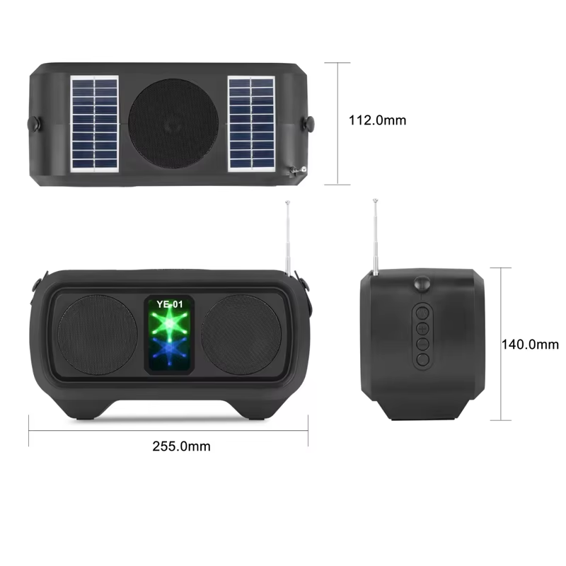 Wireless Solar Charging Portable Solar Speaker with FM radio Stereo Bass woofer stereo HIFI Music Player BT Active Speaker