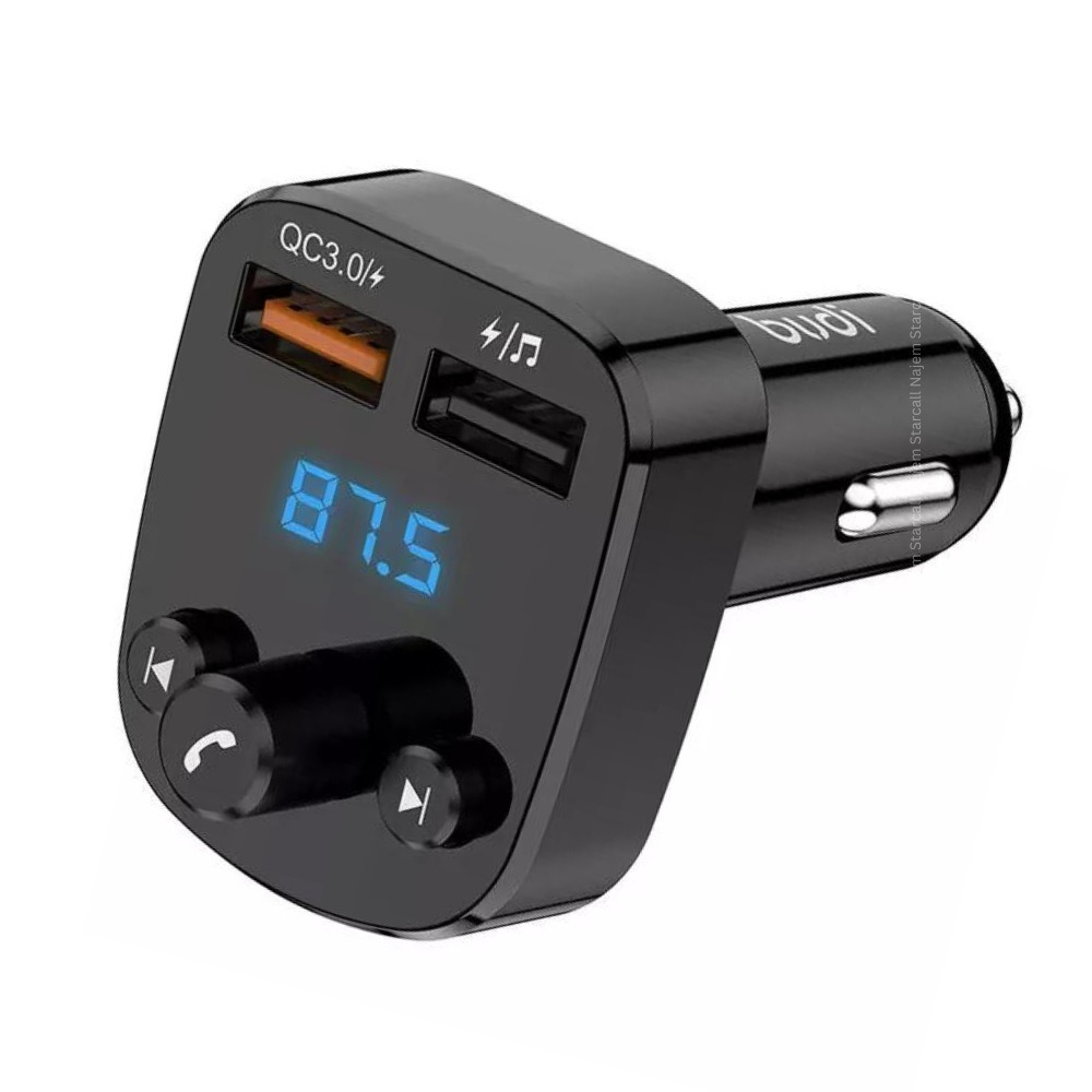 Budi 18W FM Transmitter & Car Charger, USB Fast Charging Wireless Car Charger with QC 3.0/USB-A Charging Ports, FM Bluetooth Car Transmitter with MP3 USB Drive Port & Built-In Mic