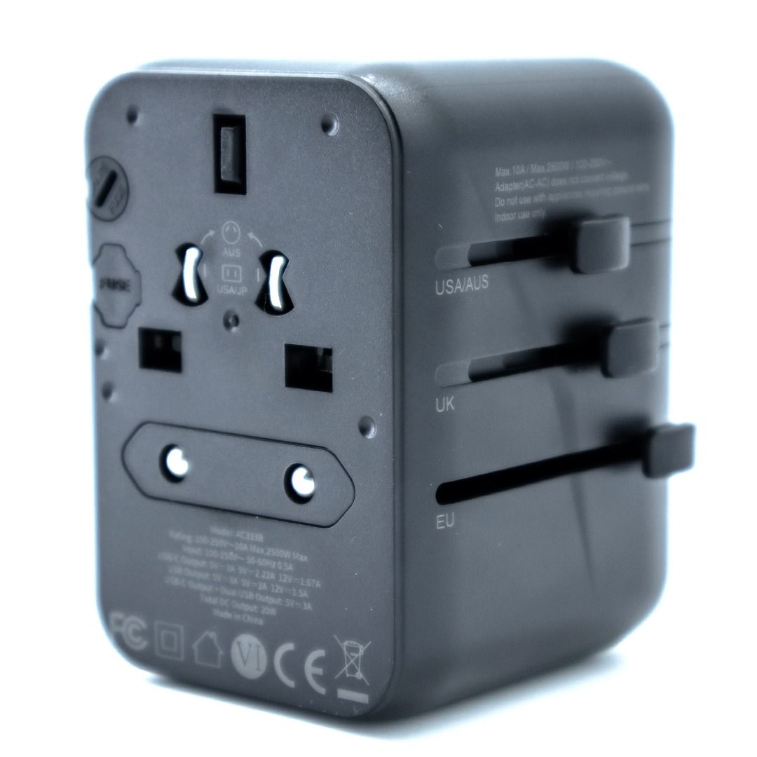 30W 5-Port USB PD Charger USB-A+4USB-C PD Fast Charging Wall Charger Adapter EU/US/UK/AU Switchable Plug with Card Holder Storage Slot Multifunctional Travelling Charger Adapter