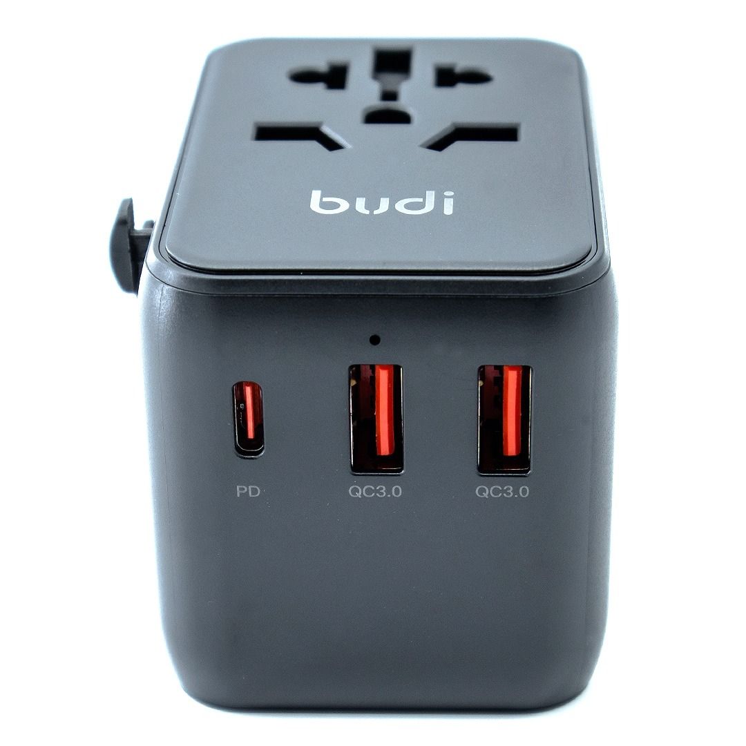 30W 5-Port USB PD Charger USB-A+4USB-C PD Fast Charging Wall Charger Adapter EU/US/UK/AU Switchable Plug with Card Holder Storage Slot Multifunctional Travelling Charger Adapter