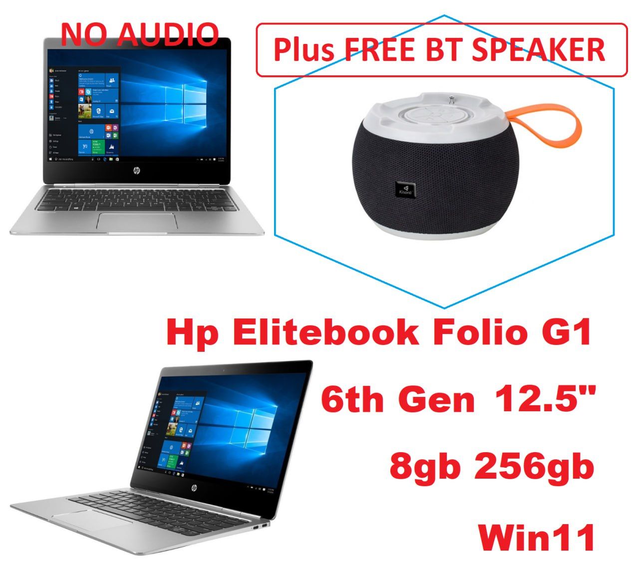 [FREE BT SPEAKER] Hp Touch Screen Elitebook Folio G1 M6 5th Gen 8gb 256gb 12.5" Win11 - NO AUDIO