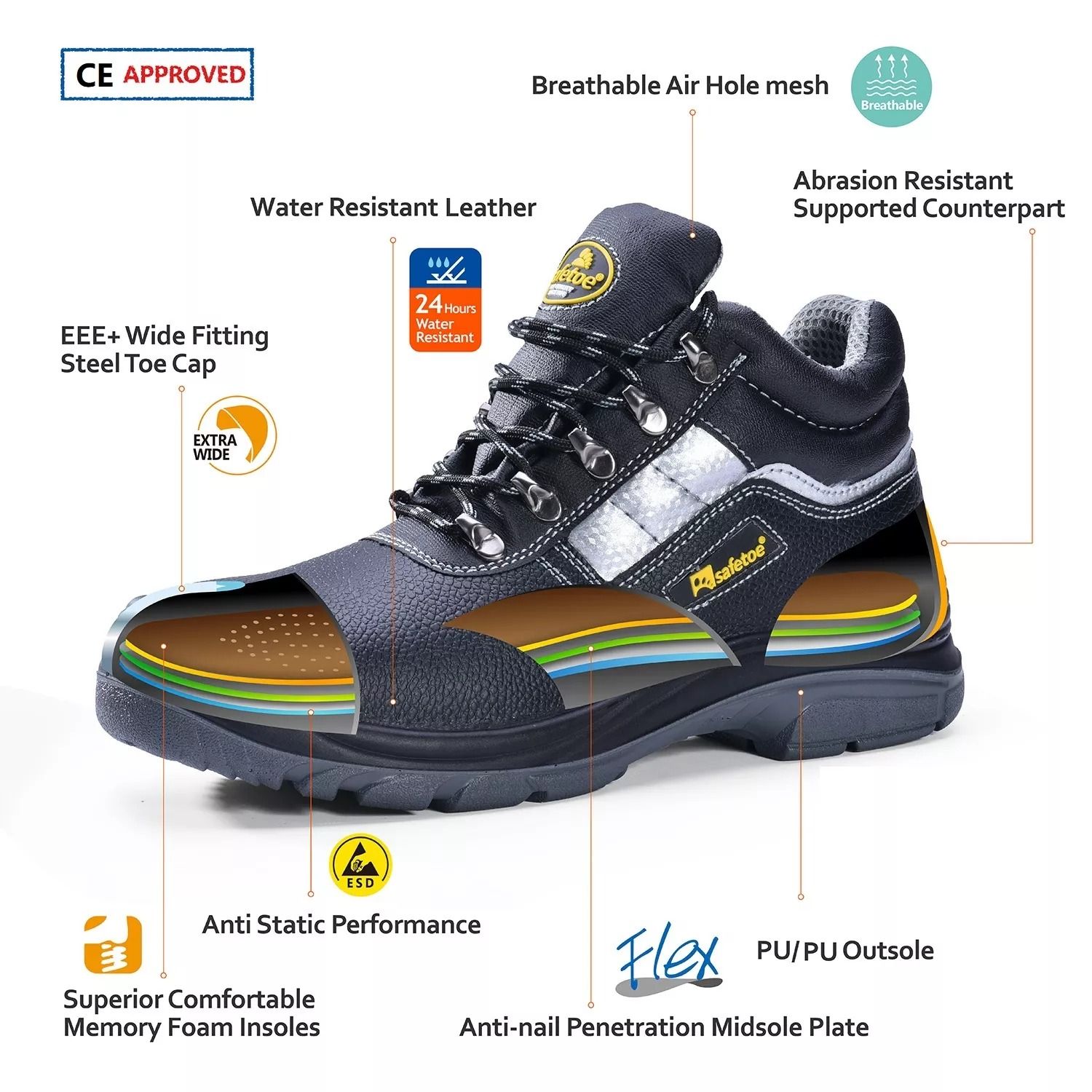 Safetoe Site Black Protective Work Boots