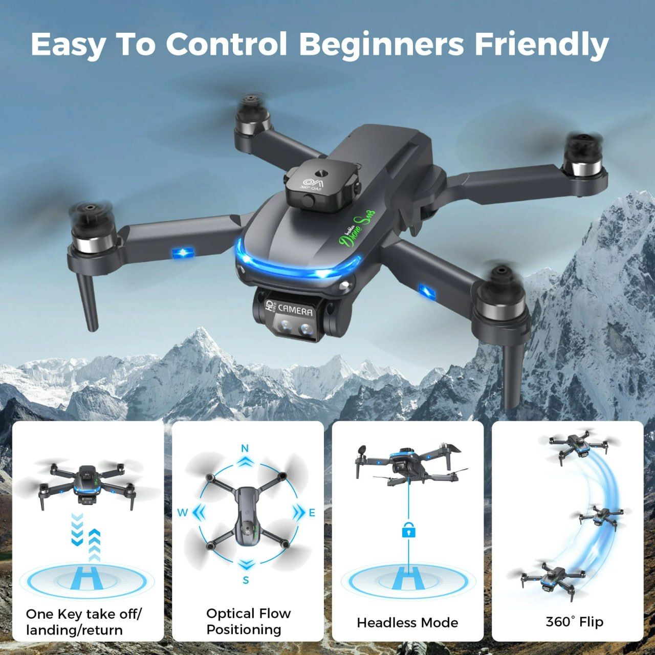 S118 Drone - Foldable RC Quadcopter with Brushless Motor and HD Camera | Aerial Photography Four Axis Aircraft Toy for Beginners, Kids, Outdoor