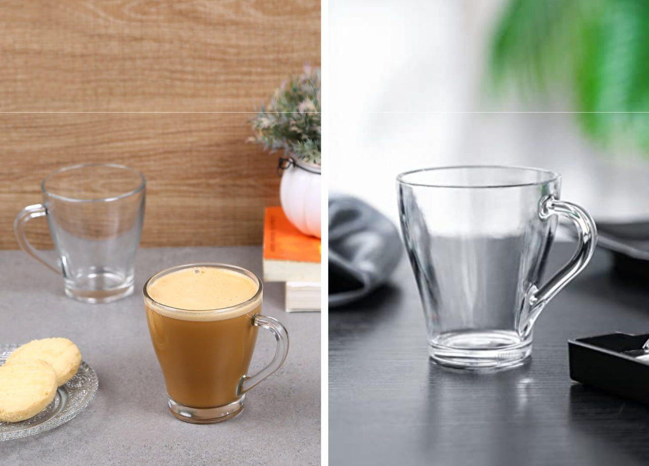 Luminarc Mahak Coffee Mug & Tea Cup Set – Set of 6 (255ml Each) – Elegant Clear Coffee Mugs and Tea Cups with Handle – Durable Glass Coffee Cups for Tea, Green Tea, Hot & Cold Drinks