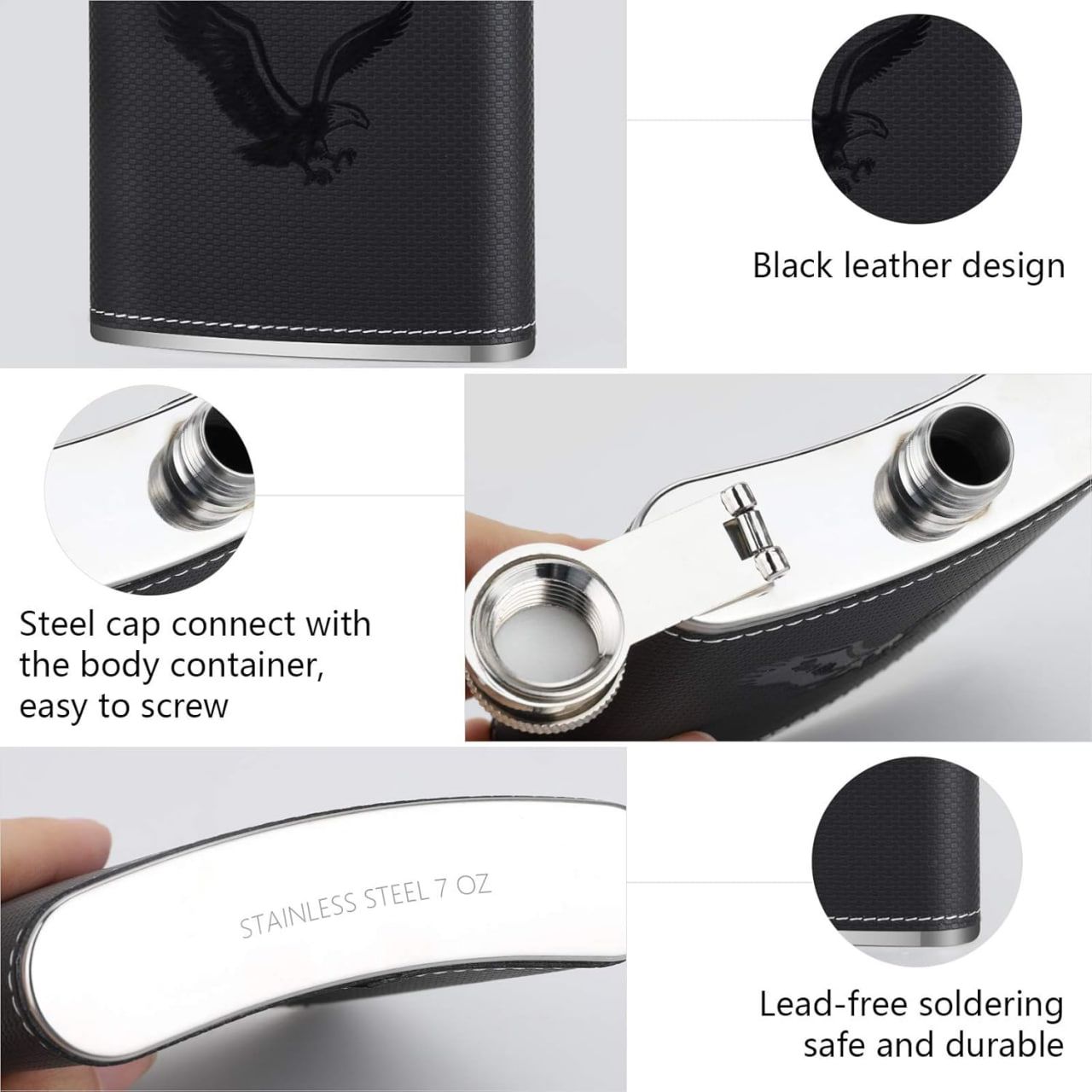 Hip whisky Flask / bottle Leather Wrapped Stainless Steel 200mls  Alcohol Flask Perfect for Men Gifts Birthday, Anniversary Comes in a nice package and with two tot cups