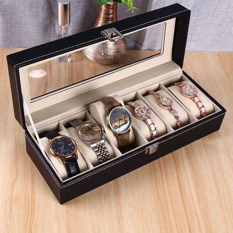6 Slot PU Leather Watch Storage/ Display Case Organizer Gift Box