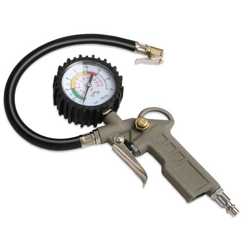 Tire Inflator with Pressure Gauge, 0-220PSI Dial Wheel Air Tire Pressure Gauge, Heavy Duty Rubber Hose with Quick Coupler, Air Compressor Tire Inflator Attachment for Cars Motorcycle Bike