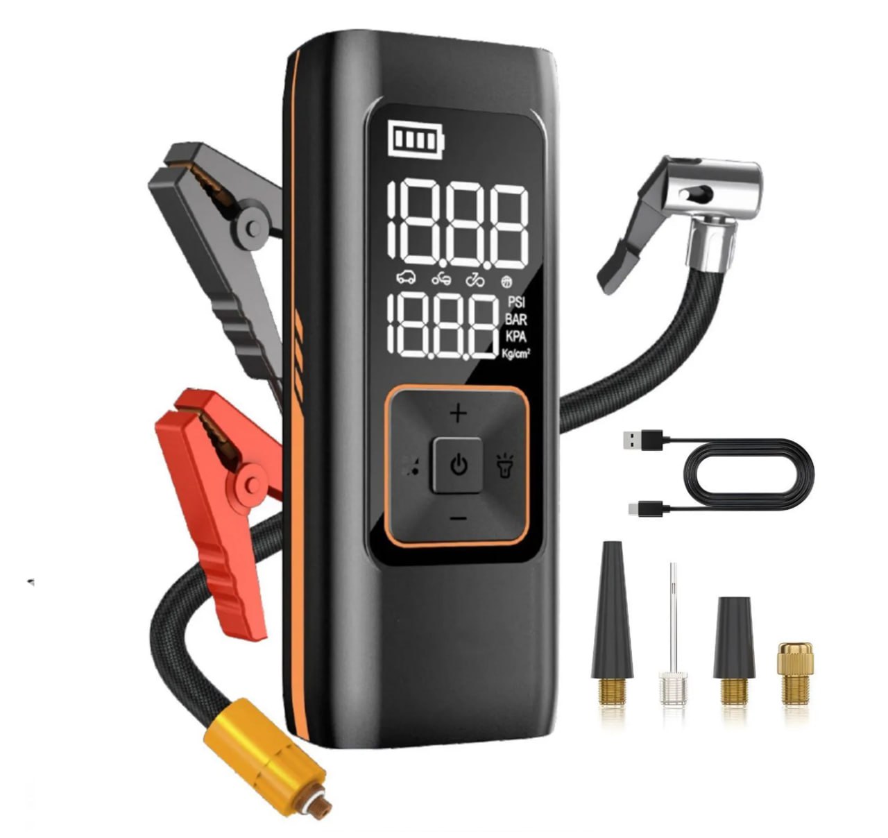 5-in-1 Car Jump Starter with 150PSI Inflator + Power Bank + LED Flashlight and 8000mAh LCD Digital Display