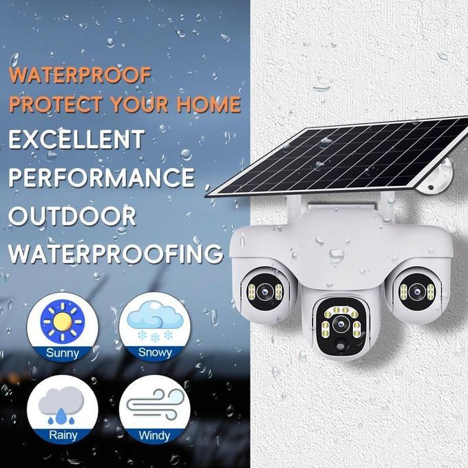 Intelligence Three rotating lenses Triple Lens 4G solar-powered security camera GSM 4G CCTV Camera, Outdoor Security, Motion Tracking, Night Vision, Two-Way Audio Mobile App