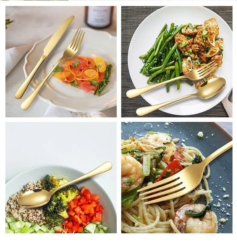 Cutlery Set with Cutlery Stand, Stainless Steel Flatware, 24 Piece Set for Home Kitchen Restaurant Hotel Dinner (Color : Gold)