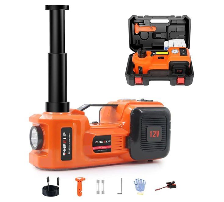 Electric Car Jack 5Ton 12V Kit Hydraulic (Lifting Range: 6.1~17.7 inch) with Inflator Electric Jack for Car SUV Sedan MPV Change Tires Garage Repair Emergency Kit