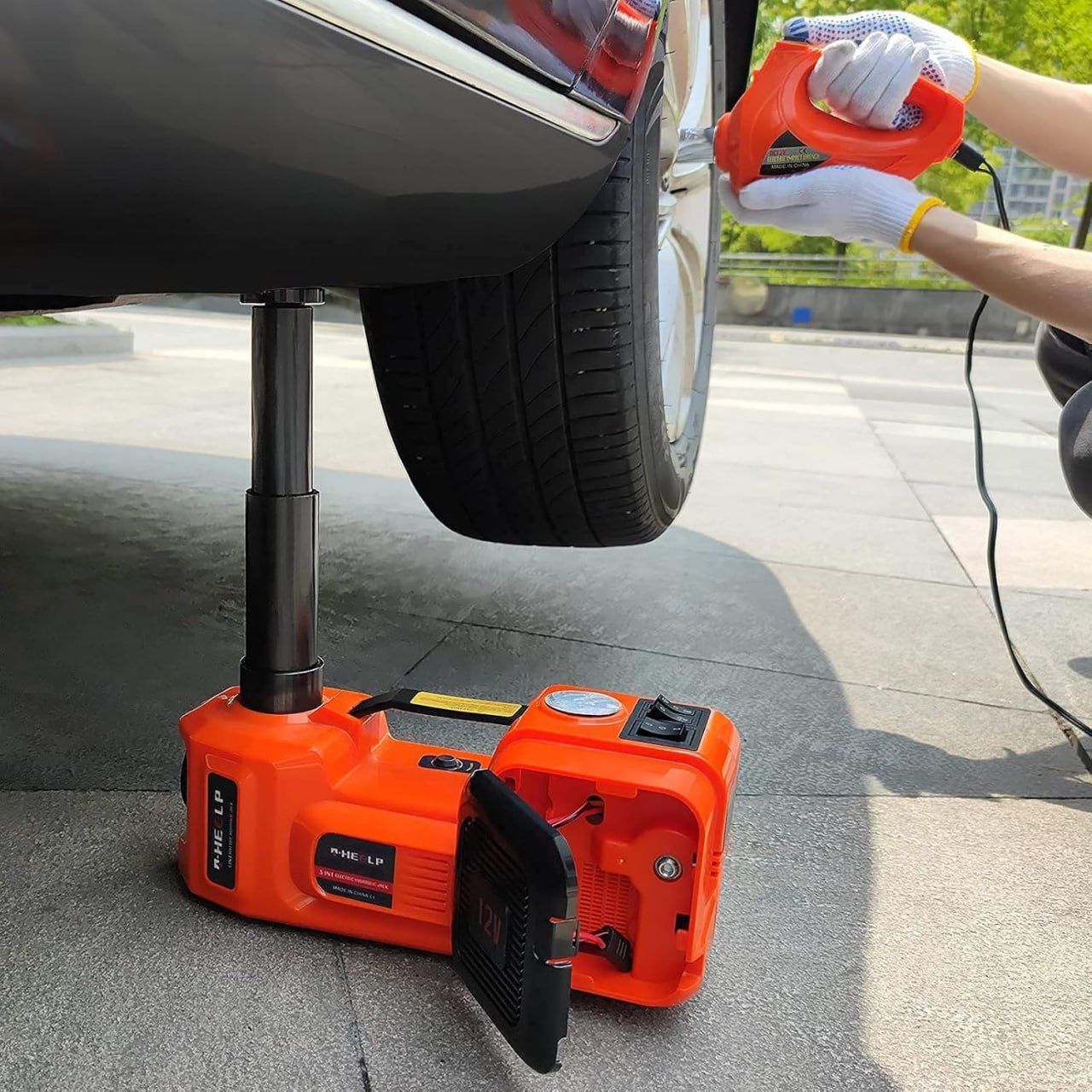 Electric Car Jack 5Ton 12V Kit Hydraulic (Lifting Range: 6.1~17.7 inch) with Inflator Electric Jack for Car SUV Sedan MPV Change Tires Garage Repair Emergency Kit