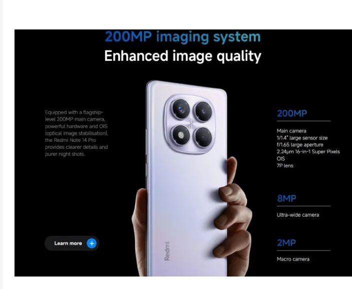 [New Arrival] XIAOMI Redmi Note 14 Pro 8GB+256GB 6.67" AMOLED 120Hz Display 108MP Camera 5500mAh Battery IP64 Dust/Splash resistant Fingerprint Unlock 33W Fast Charge Smart Phones