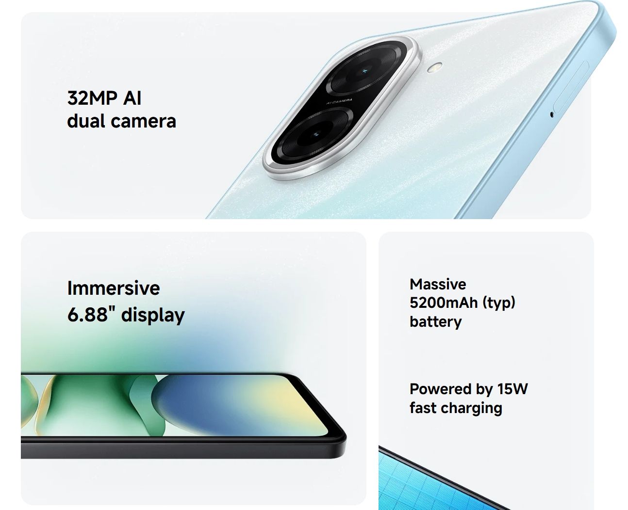 [New Arrival] Redmi A5 64GB+3GB 6.88" 120Hz Display 32MP+8MP Cameras Android 15 5200mAh Battery Fingerprint Unlock Unisoc T7250 Processor Dust and Splash Resistant Smart Phone