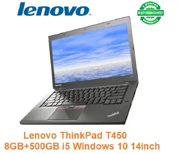 Refurbished Laptop Lenovo ThinkPad T450 Core i5 4th Gen 8GB+500GB HDD+14 inch Windows 10 Refur