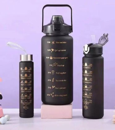 3 in 1 Motivational Water Bottles (3 Pack Half Gallon 2L, 900ml, 300ml)- the perfect set for staying hydrated and motivated throughout the day