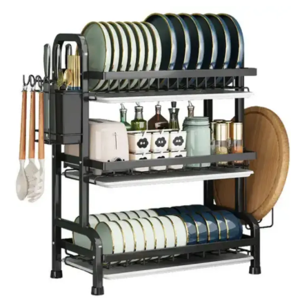 3 Tier High Quality Carbon Steel Dish Rack Utensil Organizer 3 Layers Dish Drainer