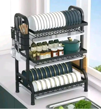 3 Tier High Quality Carbon Steel Dish Rack Utensil Organizer 3 Layers Dish Drainer