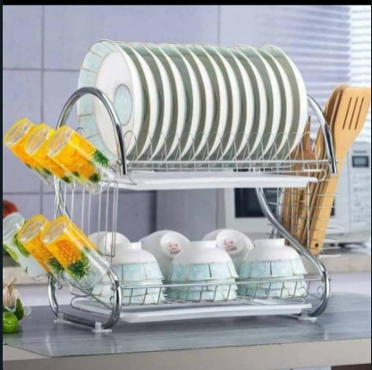 2-Layer Stainless Steel Dish Rack Kitchen Utensils Organizer