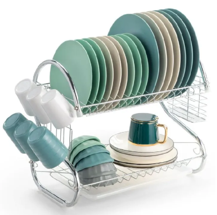 2-Layer Stainless Steel Dish Rack Kitchen Utensils Organizer