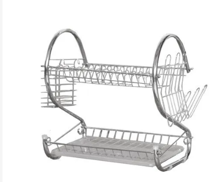 2-Layer Stainless Steel Dish Rack Kitchen Utensils Organizer