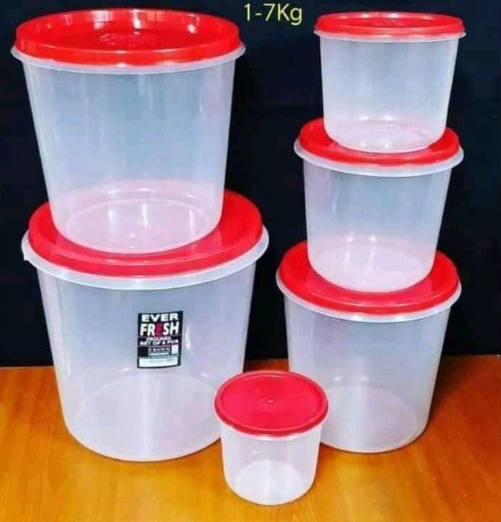 6Pc Round Storage Containers - Transparent container for easy content identification, Strong Handle for convenient access and handling, Air tight lid to keep out contaminants .