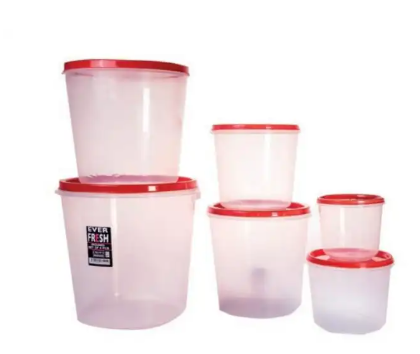 6Pc Round Storage Containers - Transparent container for easy content identification, Strong Handle for convenient access and handling, Air tight lid to keep out contaminants .