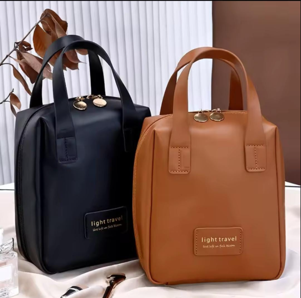 1Pc Pu leather multifunction cosmetics bag, travel large capacity makeup organizer waterproof storage tool with handle