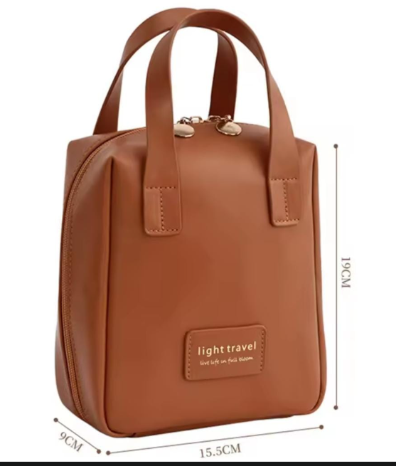 1Pc Pu leather multifunction cosmetics bag, travel large capacity makeup organizer waterproof storage tool with handle