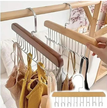 1Pc Wooden Sling Hanger Multi Functional Hooks