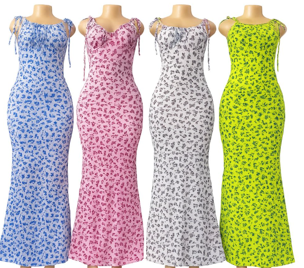 1Pc Boho Floral Print Maxi Dress – Mermaid Fit Long Bodycon Dress for Women