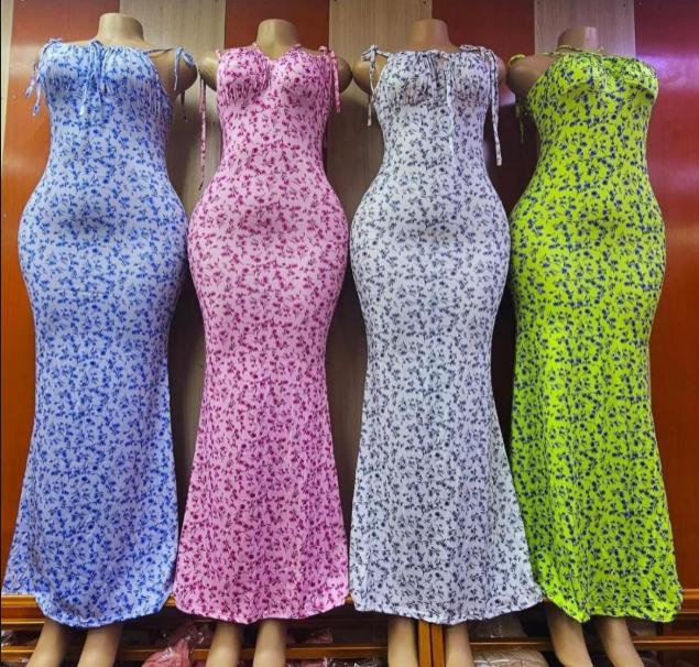 1Pc Boho Floral Print Maxi Dress – Mermaid Fit Long Bodycon Dress for Women