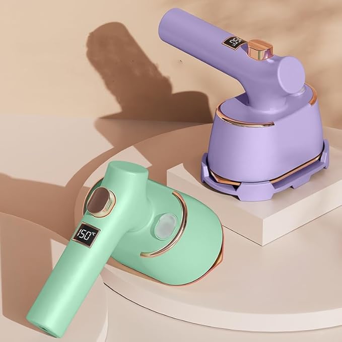 Travel steam iron, Portable handheld steamer for clothes, LCD temperature display, 90° rotating handle powerful wrinkle removal, Small iron perfect for home, dorm and outdoor travel