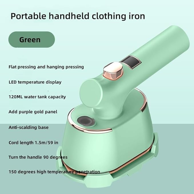 Travel steam iron, Portable handheld steamer for clothes, LCD temperature display, 90° rotating handle powerful wrinkle removal, Small iron perfect for home, dorm and outdoor travel