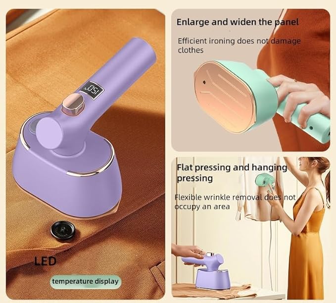 Travel steam iron, Portable handheld steamer for clothes, LCD temperature display, 90° rotating handle powerful wrinkle removal, Small iron perfect for home, dorm and outdoor travel