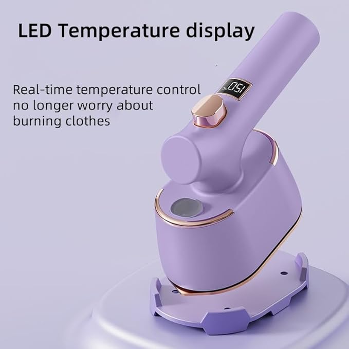 Travel steam iron, Portable handheld steamer for clothes, LCD temperature display, 90° rotating handle powerful wrinkle removal, Small iron perfect for home, dorm and outdoor travel