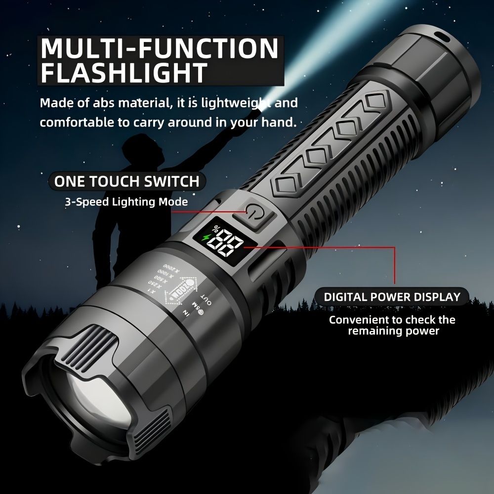 Bright Flashlight ABS Strong Light Focusing Led Flash Light USB Rechargeable Outdoor Flashlights, Mini lights portable ultra-bright household xenon lamp outdoor long-range ultra-long enduran
