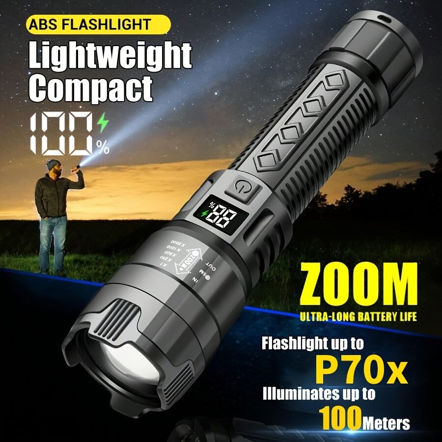 Bright Flashlight ABS Strong Light Focusing Led Flash Light USB Rechargeable Outdoor Flashlights, Mini lights portable ultra-bright household xenon lamp outdoor long-range ultra-long enduran