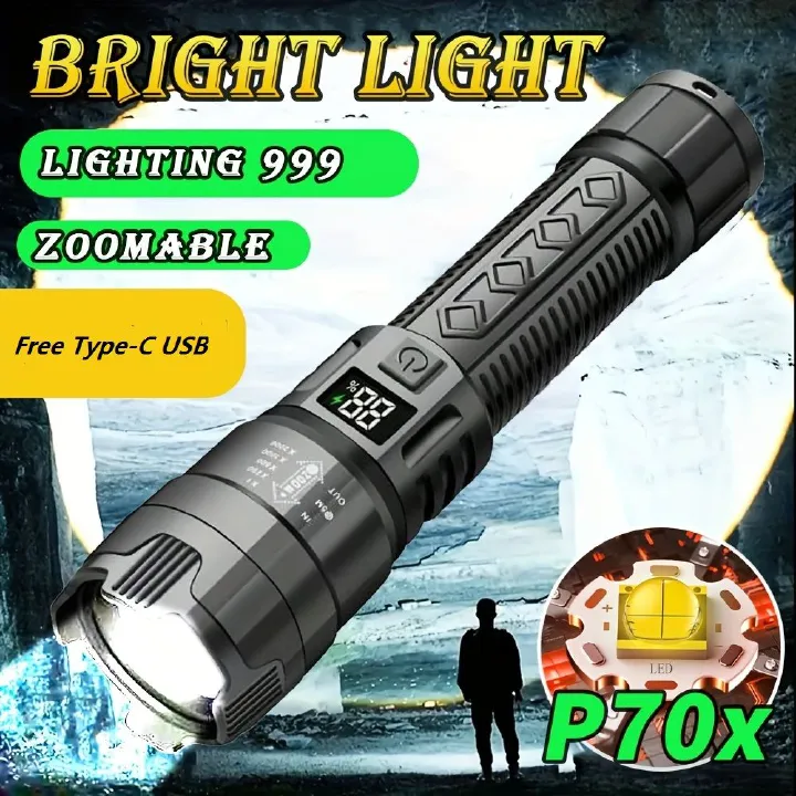 Bright Flashlight ABS Strong Light Focusing Led Flash Light USB Rechargeable Outdoor Flashlights, Mini lights portable ultra-bright household xenon lamp outdoor long-range ultra-long enduran