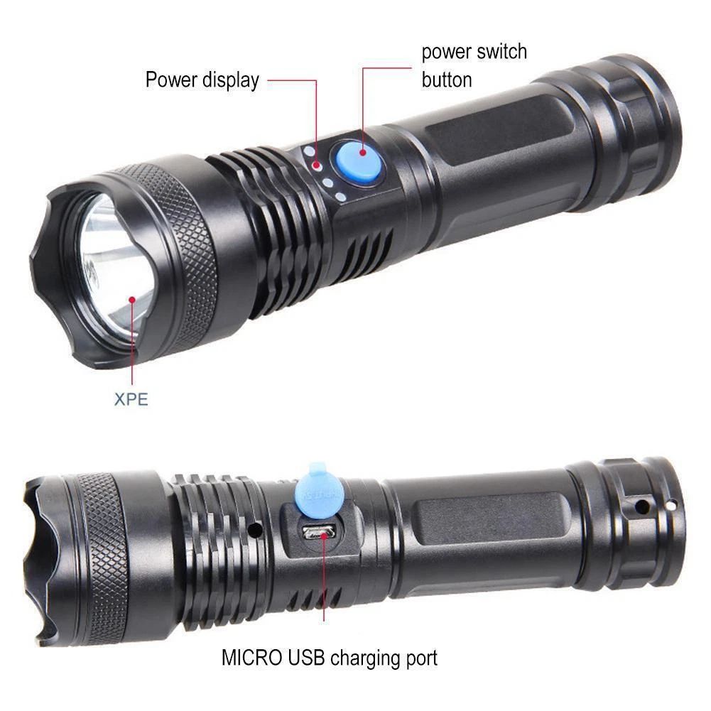 Super Bright USB Rechargeable LED Torch Flashlight Outdoor Flashlight Portable Built-in Battery Power Torch lamp Camping Lantern