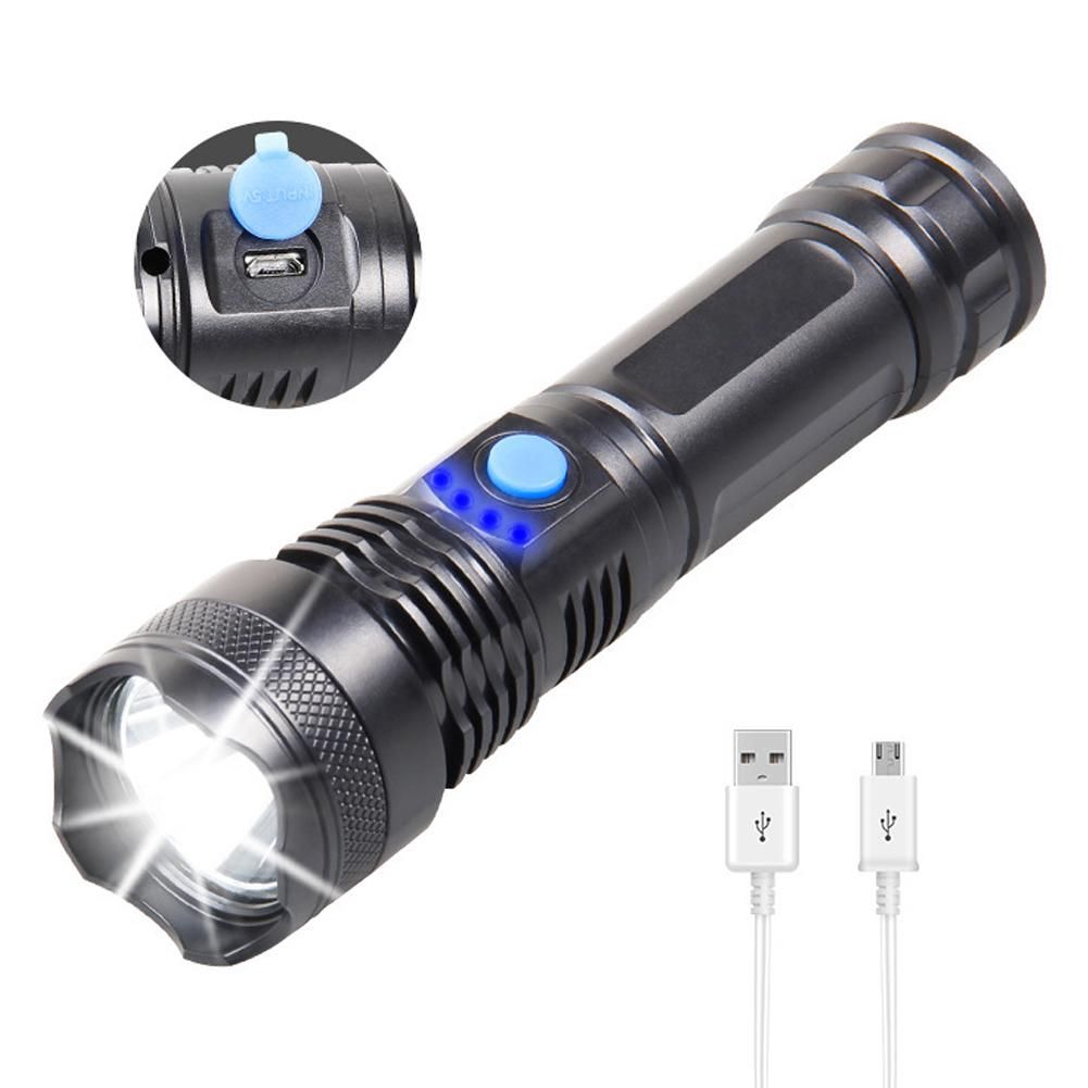 Super Bright USB Rechargeable LED Torch Flashlight Outdoor Flashlight Portable Built-in Battery Power Torch lamp Camping Lantern