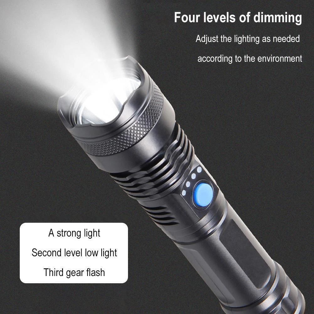 Super Bright USB Rechargeable LED Torch Flashlight Outdoor Flashlight Portable Built-in Battery Power Torch lamp Camping Lantern