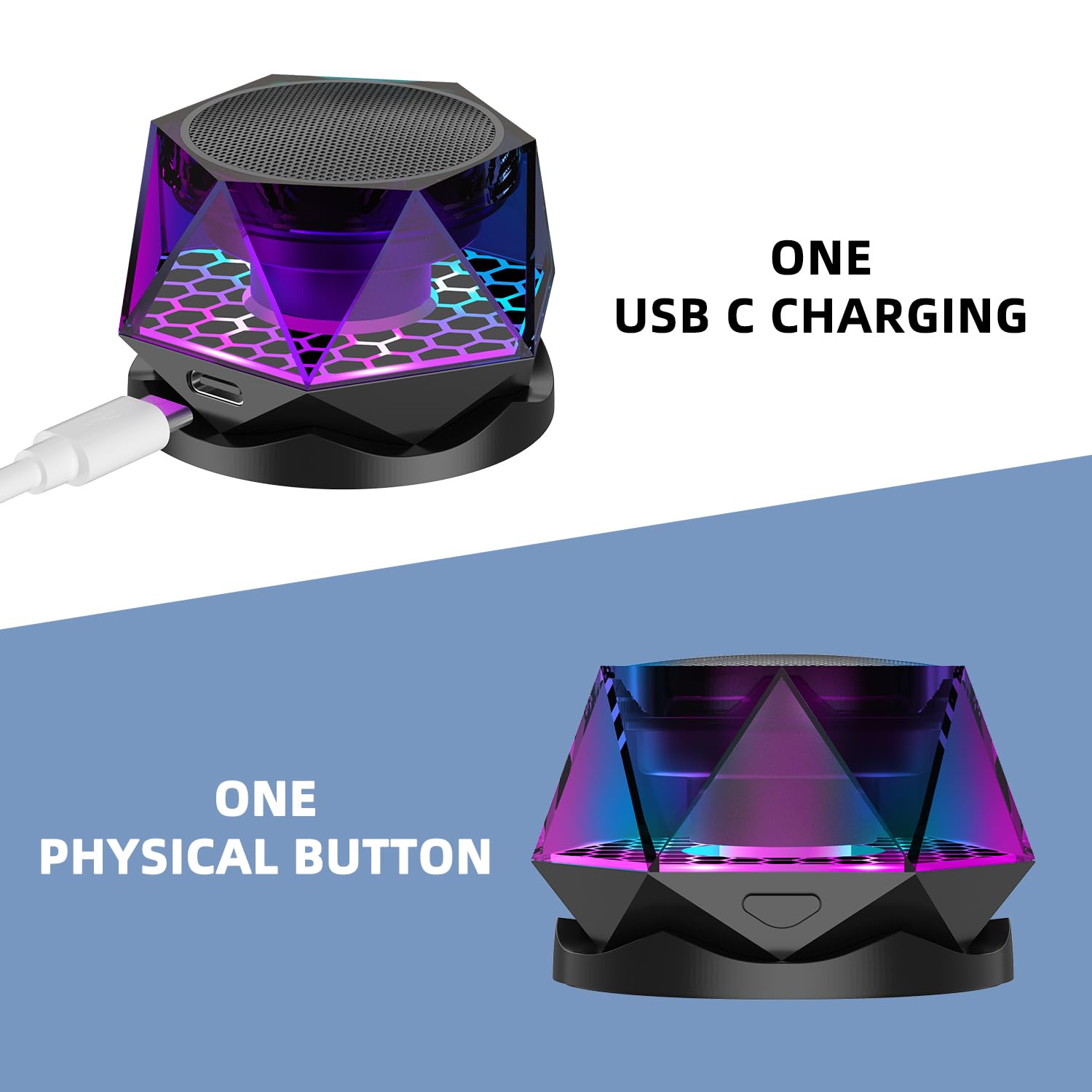 Mini Magnetic Bluetooth Speaker with RGB Lights - Portable Diamond  Wireless Speaker, Phone Stand & TWS Pairing for IPhone/Android