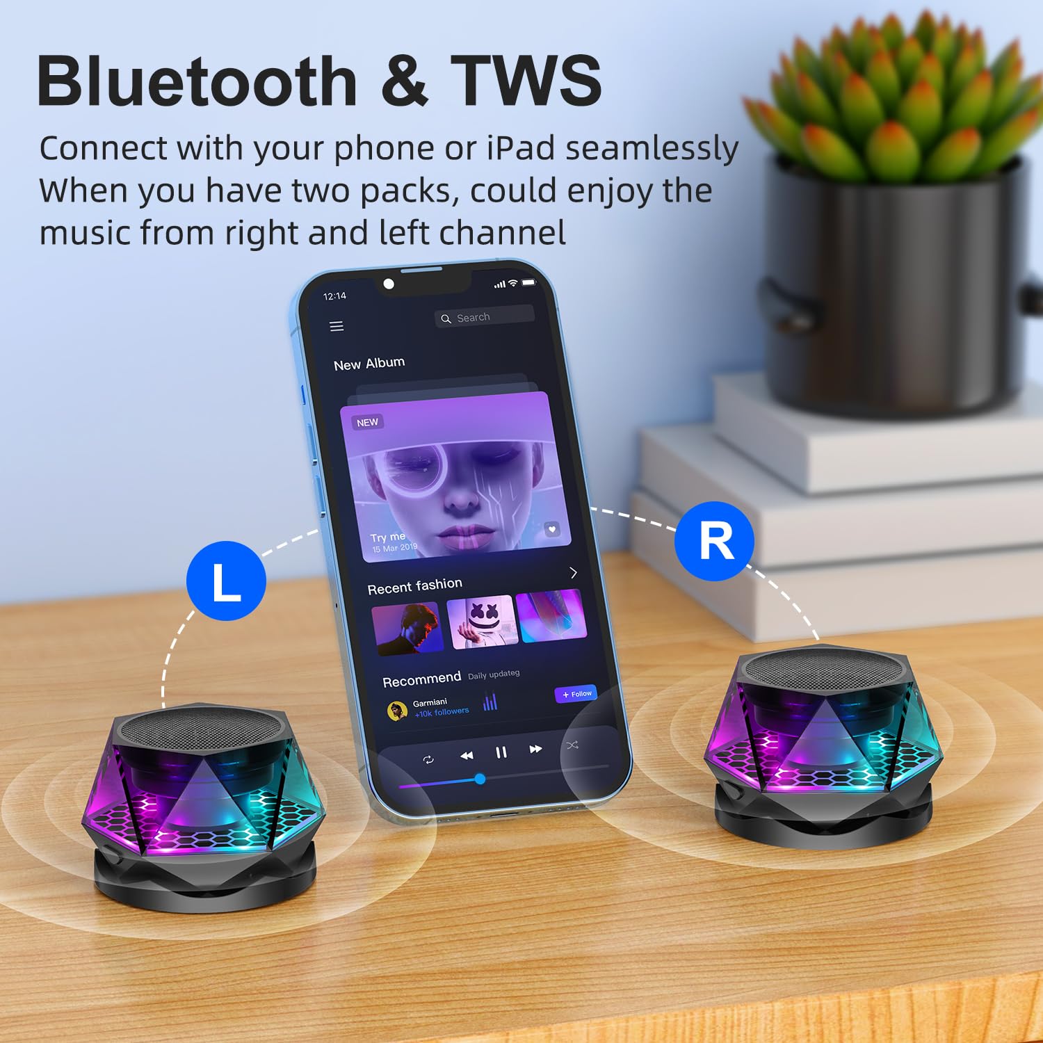 Mini Magnetic Bluetooth Speaker with RGB Lights - Portable Diamond  Wireless Speaker, Phone Stand & TWS Pairing for IPhone/Android