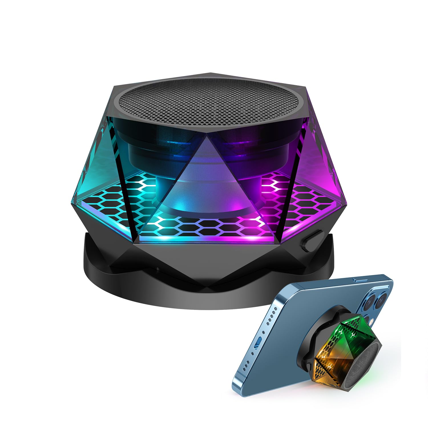Mini Magnetic Bluetooth Speaker with RGB Lights - Portable Diamond  Wireless Speaker, Phone Stand & TWS Pairing for IPhone/Android