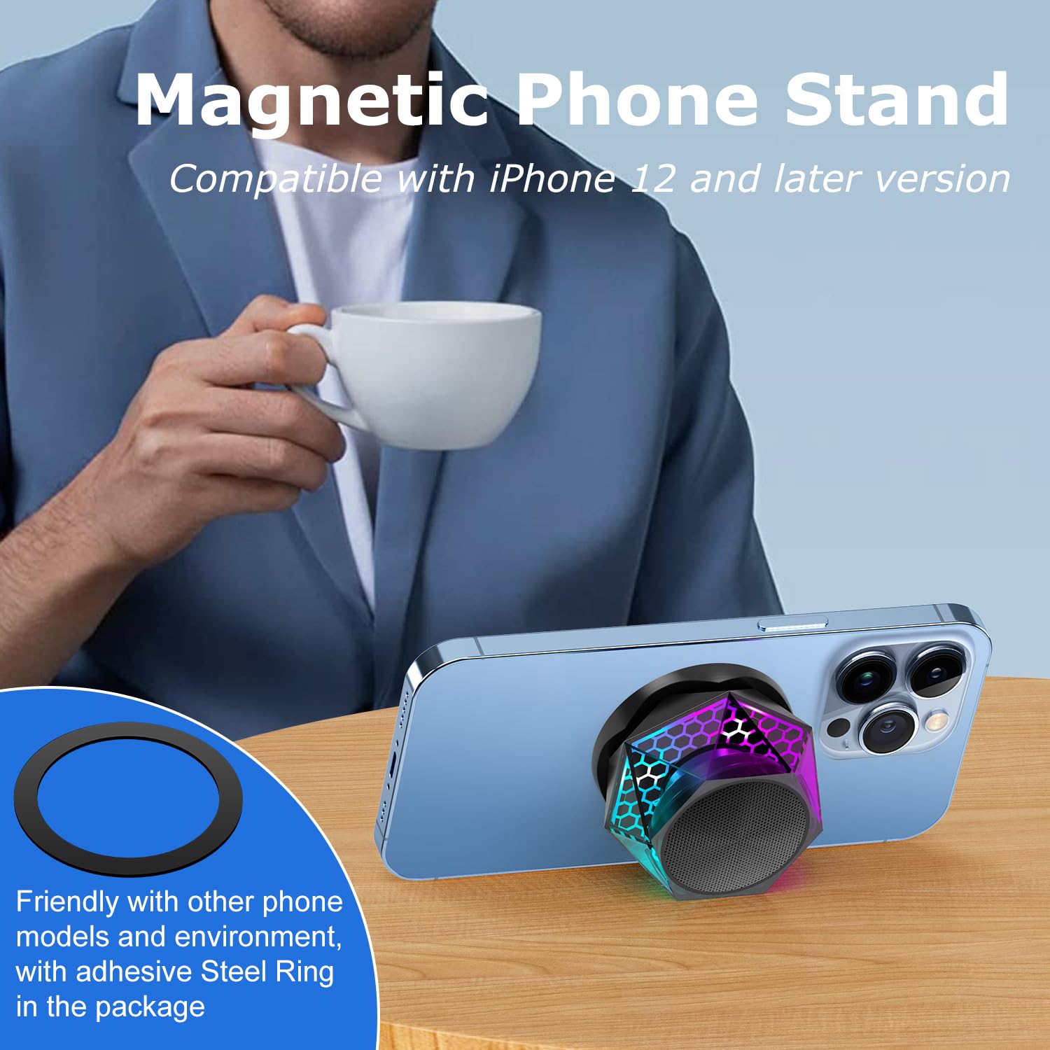 Mini Magnetic Bluetooth Speaker with RGB Lights - Portable Diamond  Wireless Speaker, Phone Stand & TWS Pairing for IPhone/Android